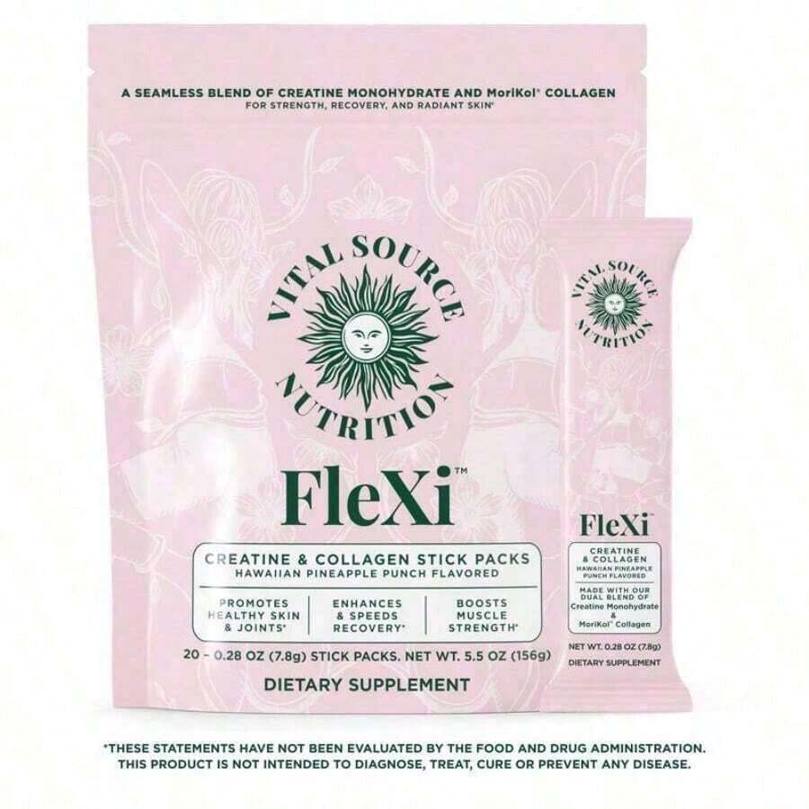VITAL SOURCE NUTRITION FleXi Creatine & Collagen Stick Packs |   Hawaiian Pineapple Punch Flavor |   20 Sticks |   Supports Muscle Strength, Recovery & Skin/Joint Health |   Dietary Supplement - 1PCS - View 1