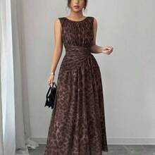Raffinéa Women's Elegant And Fresh Floral Mesh Apricot Round Neck Gathered Waist Drawstring Waist Cover Body Slimming A-Line Sleeveless Long DressHomecoming Dresses, Wedding Guest Dresses Party Dress  Elegant Party Dresseswinter Winter Clothes Winter Clothes For Women Cozy Fall And Winter Clothes For Women Fall Winter 2025 Women Christmas New Year Clothes For New Year Thanksgiving Hanksgiving Outfit For Women Party  Elegant  Luxury Sexy Christmas New Year Party Graduation Ball Cosplay New - Café - Ver 6