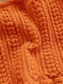 2 piezas Conjunto de top sin espalda de crochet y falda de cintura baja sexy para vacaciones, adecuado para festival de música, estilo bohemio, vacaciones, citas, té de la tarde - Naranja - Ver 8