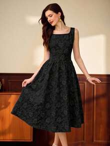 Vestido elegante sin mangas de cuello cuadrado con bolsillo de unicolor vintage para mujer, atuendo de verano, vestido de invitada de boda, vestido de regreso a la escuela, vestido de cumpleaños elegante para mujer, atuendo de cumpleaños elegante para mujer, atuendo de vacaciones para mujer, vestido elegante para mujer en otoño, ropa de mujer para vacaciones, vestido de iglesia para mujer, atuendo de iglesia para mujer, atuendo de festival para mujer, estilo de dinero antiguo, atuendo de brunch para mujer - Negro - Ver 6