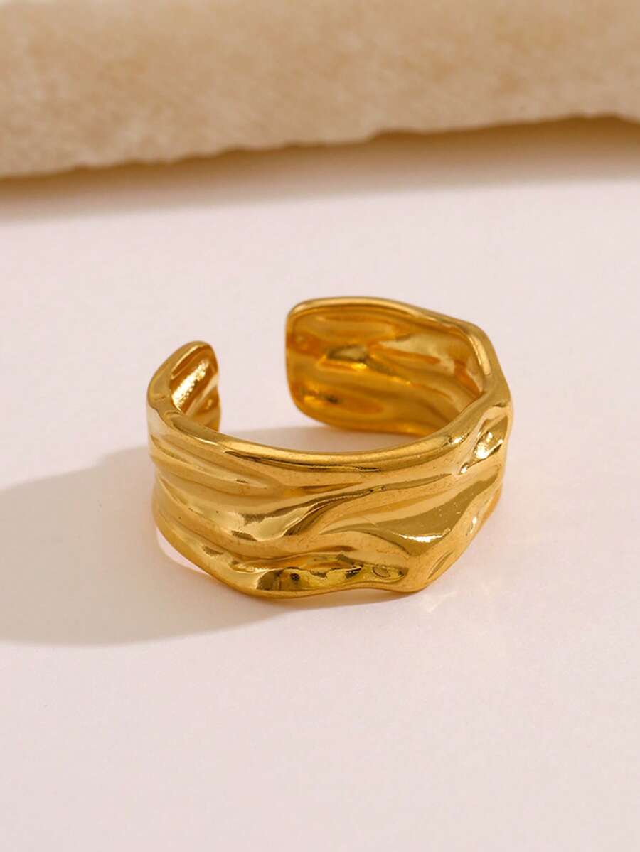 1pc Stainless Steel 18K Gold Plated Asymmetrical Geometric Open Ring, Suitable For Women's Daily, Party And Gathering Wear - Yellow Gold - View 1