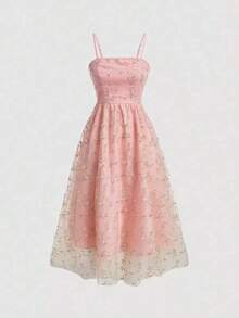 MOD Vestido de tirantes de malla con bordado floral para mujer - Rosa 2 - Ver 1