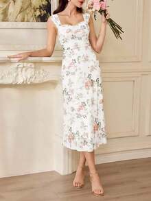 Vestido vintage y elegante para mujer con estampado floral, casual, de corte sirena, para vacaciones de verano, vestidos de verano, vestidos de fiesta, vestidos de graduación, ropa de verano, vestidos de invitada de boda, atuendos de vacaciones para mujer, vestido de boda, vestidos de graduación para mujer, vestido elegante de Pascua para mujer, vestido floral elegante, atuendo de festival, atuendo de concierto de country, vestido de baby shower, atuendo de crucero para mujer, atuendo de brunch, vestido del Día de la Madre - Blanco - Ver 6