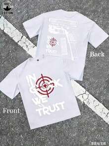 Camiseta estampada para hombre "Confía en Nosotros" Versión B con estampado de pistola y eslogan - 1 pieza, 100% algodón, tallas S a XXXL, camiseta casual de algodón de manga corta y cuello redondo para primavera y verano, adecuada como regalo. Nueva Camiseta Elegante HHYE - Blanco - Ver 1