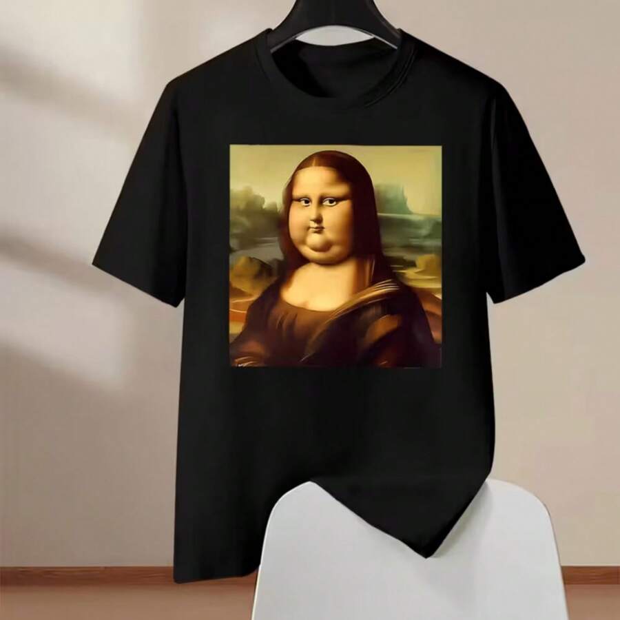 Camiseta estampada, tejida en algodón puro, con diseño de cuello redondo, estilo unisex, camisa creativa y moderna, ideal para primavera y otoño, holgada y cómoda para hombres y mujeres. - Negro - Ver 1