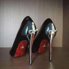 Metal Staff High Heels Thin Heels Comfortable Genuine Leather Printed Red Sole Pointed Toe Women's Shoes  High-End Patent Leather Single Shoes For Women - Màu đen, 8cm, khóa vàng. - Xem 4