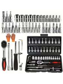 45+1/44+2/42+1 件套高级专业工具套装，汽车/自行车维修技师工具包，1/2”、“1/4”、“3/8”驱动深度及标准扳手套装，赛车级汽车零件维修棘轮扳手及其他汽车保养配件 - 45+1 - 查看 3
