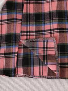 Girls' Preppy Style 2-In-1 Dress, 8-12 Years Old, Princess Dress, Pink Plaid Patchwork White Shirt + Bow Decor + Hidden Zipper + Double Split Hem Design, Children's Dress, Party / Performance - Pink - View 10
