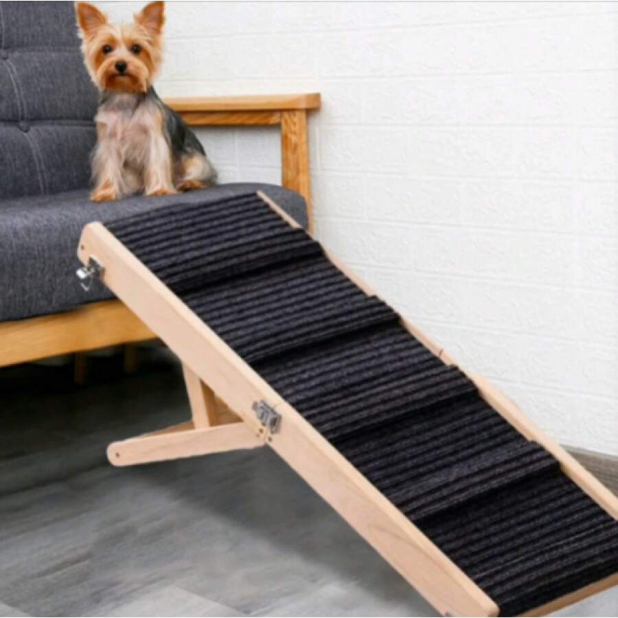 Eine tragbare, stabile Haustierrampe für Sofas und klappbare Hundebetten, mit 4 einstellbaren Höheneinstellungen (24-43 cm). Es verfügt über rutschfeste Stufen und eignet sich für den Einsatz auf Betten, Sofas, Autos und anderen ähnlichen Oberflächen. - Schwarz - Übersicht 1