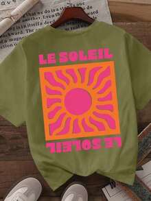 Camiseta de manga corta con cuello redondo para mujer, estampado de leopardo con diseño gráfico de sol en inglés, adecuada para primavera y verano, opción premium para vacaciones y viajes, tela cómoda y transpirable, diseño exquisito y a la moda. - Verde 4 - Ver 4