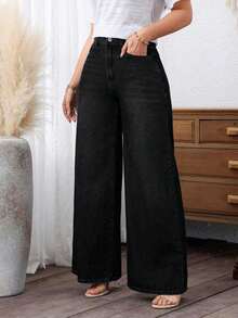 Jeans de uso diario simples de unicolor para mujer - Negro - Ver 7