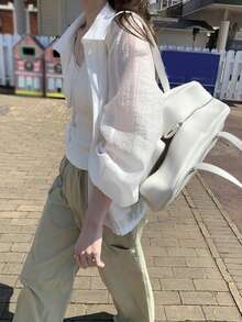 Korean Style Versatile Sheer Zipper Front Loose Fit Sun Protection Shirt White - White - View 2
