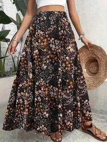 Elegant Summer Beach Dress, Midi Dress With Ruffles And Floral Print, High Waist With Elastic Waistband, Vintage Vacation Style - 混合顏色 - 查看 2