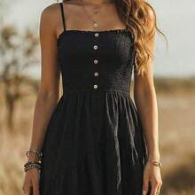 Bohemian Style Casual Vacation Front Short Back Long Cinched Waist Women's Mid-Length Dress - Celeste - Ver 8