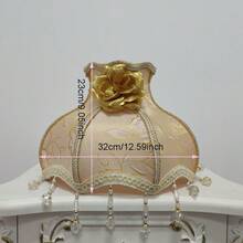 Vintage Champagne Gold Floral Lamp Shade With Crystal Beaded Tassels, Victorian Palace Style Lampshade For Table Lamp, Bedroom Living Room Decor - Fabric Princess Lampshade - View 2