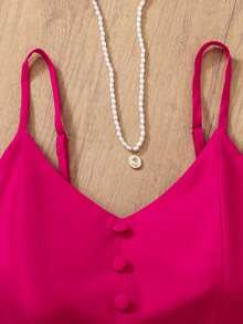 Vestido holgado de tejido suelto con espalda descubierta, deunicoloro y elegante, adecuado para fiestas, citas nocturnas, bodas, primavera/verano - Rosa Fucsia - Ver 4