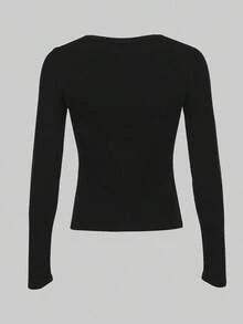 Camiseta casual de manga larga con cremallera hasta la mitad y ajustada para mujer - Multicolor 9 - Ver 3