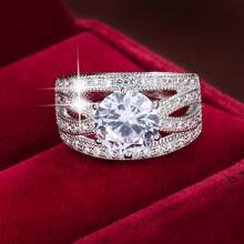 1pc Geometric Intersecting Circle Design Artificial Zirconia Stone Women Ring - Multicolor - View 14