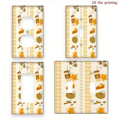 1pc Pumpkin Cake Print Switch Panel Cover, 2D Flat Printing, Durable PC Material, Rustic Style For Bedroom, Bathroom, Living Room Decor, Easy Installation Without Drilling