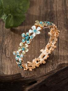 Cring Coco 1 Lake Blue Flower Bracelet, Fashion Accessory, Zinc Alloy Enamel Glass, Bohemian French Sweet Pastoral Style, Perfect Gift For Women And Girlfriends, Suitable For Daily Wear, Gatherings, Parties, Vacation Season, Valentine's Day, Mother's Day, And Holiday Gifting - Lake Blue - View 9
