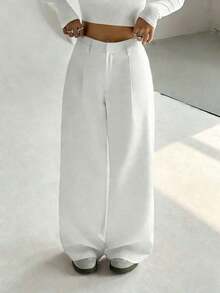 Pantalones anchos casuales elegantes y estilizadores de alta gama para mujer - Blanco - Ver 5
