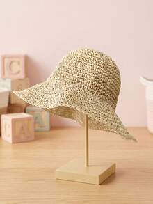 1pc Solid Color Crochet Straw Hat, Breathable UV Protection Children's Sun Hat, Suitable For Outdoor & Daily Wear - Multicolor - View 7