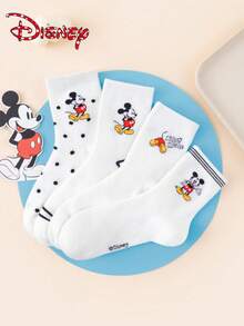 Disney 1/4/8 双装迪士尼米奇女士中筒袜 - 可爱英文字母条纹波点创意卡通图案 - 弹性好，时尚百搭，四季皆宜，成人礼物及日常穿着 - 彩色 - 查看 4