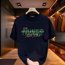 Camiseta de manga corta estampada de diseñador, estilo americano, moderna, versátil y holgada, para hombre y mujer, ideal para el verano. LJCN - 250 g de algodón puro - negro - letras verdes - Ver 1