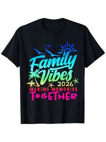 Camiseta para reunión familiar 2026, playeras de mujer,ideal para vacaciones y guardar recuerdos. Camiseta de hombre de corte cómodo con cuello redondo, ultra suave, transpirable y absorbente de humedad. Prenda casual básica y versátil para verano. Disponible en tallas S-2XL - Negro - Ver 2