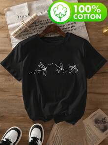 Una camiseta 100% para mujer con un diseño moderno de primavera y verano con tres libélulas, perfecta para salidas casuales y vacaciones, diseñada para suavidad y comodidad, modelo 80-A64-70132 - Negro - Ver 2