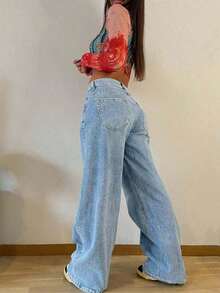 Jeans rectos holgados y apilados de estilo vintage para mujer, casuales para primavera - Lavado ligero 4 - Ver 4