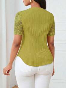 Camisa casual de mujer de unicolor y estilo simple para uso diario, verano - Verde 4 - Ver 2