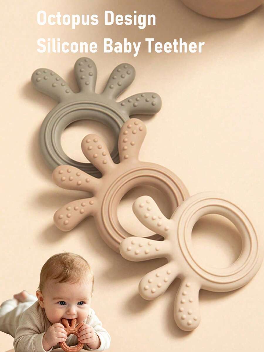 1pc Silicone Octopus Teether, Suitable For Infant Grasping And Teething, Newborn Chewing Toy, Toddler Daily Chewing Toy - Multicolor - View 1