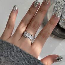 1件優雅女款戒指，可調節戒指，18K鍍金星空設計，合成立方鋯石鑲嵌，銅底座 | 奢華高端珠寶 | 獨特婚禮與禮品選擇，適合日常與派對佩戴 - 滿天星戒指 - 查看 3