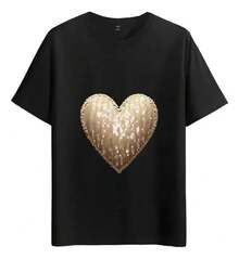 Muscle Freaks Sequin Heart Style T-Shirt - Black - View 1