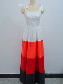 Vestido largo cintura alta bicolor tirantes lazo primavera 2026 - Multicolor - Ver 5