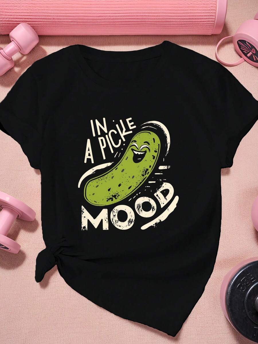 Camiseta de mujer, Pickled Mood Pickled, camiseta deportiva de manga corta de talla grande para mujer - Negro - Ver 1