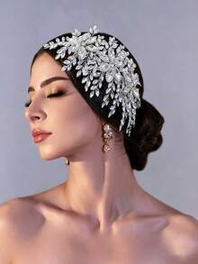 1Pc Luxury Crystal Bridal Hair Vine - Sparkling Rhinestone Leaf Headpiece For Weeding, Gala & Special Occasions Hair Accessory - Multicolor - View 11