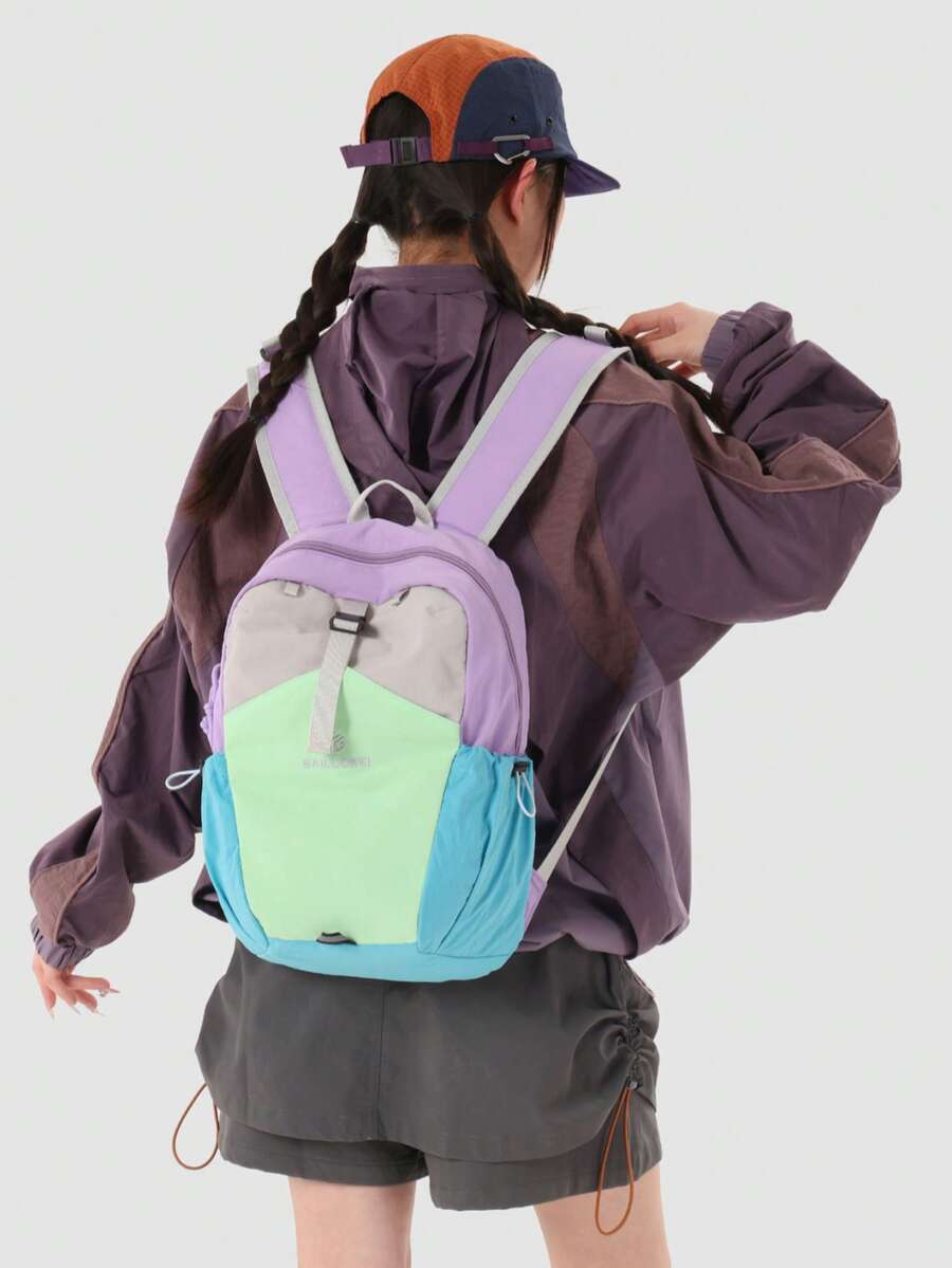 1 pieza Mochila de bloques de color tipo macaron, minimalista y de moda, ligera y de gran capacidad, mochila de almacenamiento multifuncional para niños adecuada para estudiantes, viajes cortos, actividades al aire libre, unisex, gran regalo para vacaciones