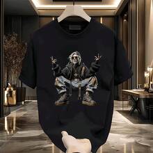 Camiseta de manga corta de alta gama para hombre, nueva marca de moda de verano 2025, camiseta de cuello redondo de algodón puro con estampado sencillo para hombre. OEXA - 200 g de algodón puro - negro - Ver 3
