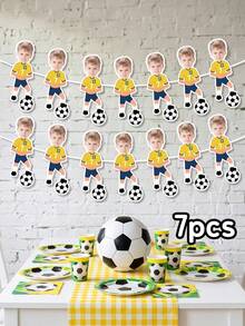 7/14/21pcs Customized Soccer Player Photo Banner, Personalized Face Soccer Banner, Hanging Decorative Flag, Soccer Background Wall, Sports Party Happy Birthday Celebration, For Boys, Party Supplies - Multicolor - View 38