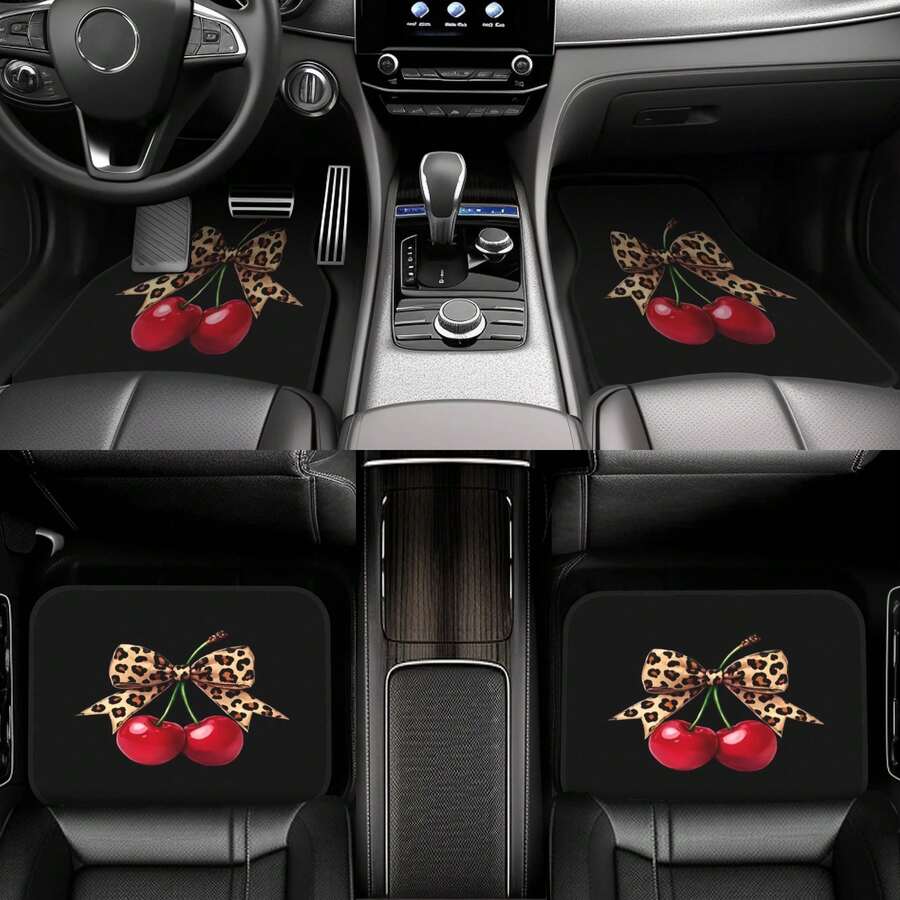 1pc/4pcs Car Floor Mats & Trunk Mat, Car Interior Floor Mat, Car Protection Mat, Polyester Material, Cherry Leopard Print Style, Suitable For Truck/Sedan/SUV - A - View 1