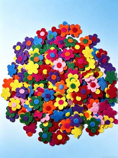 100pcs Colorful Felt Flowers - DIY Craft Supplies, Suitable For Fabric Crafts, DIY Projects, Classroom Decor, Bouquet Making, Random Mixed Colors, Comes With Adhesive Materials, Great For Christmas Decoration And Holiday Parties