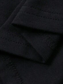 Camiseta de mujer de cuello redondo de manga corta con estampado simple, camiseta gráfica holgada, top preppy - Negro - Ver 6