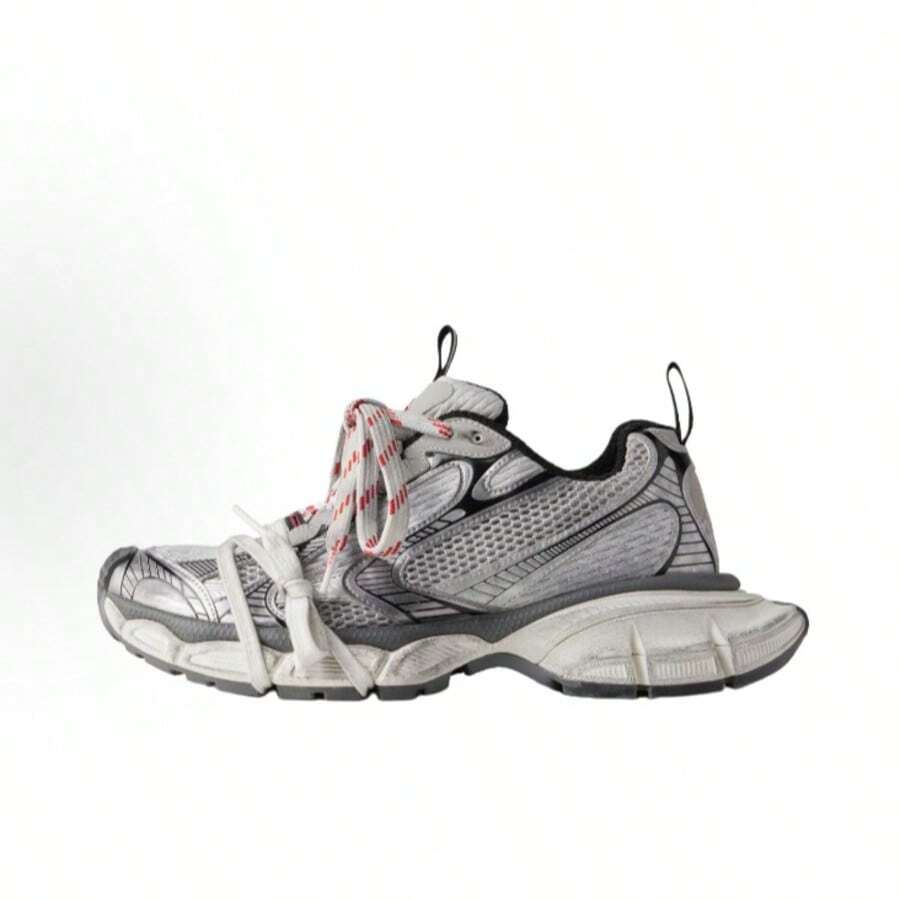 Balenciaga 3XL Mesh Distressed Lace-Up Low-Top Chunky Sneakers, Casual Athletic Shoes, Running Shoes, Unisex, Grey. - 灰色 - 查看 1
