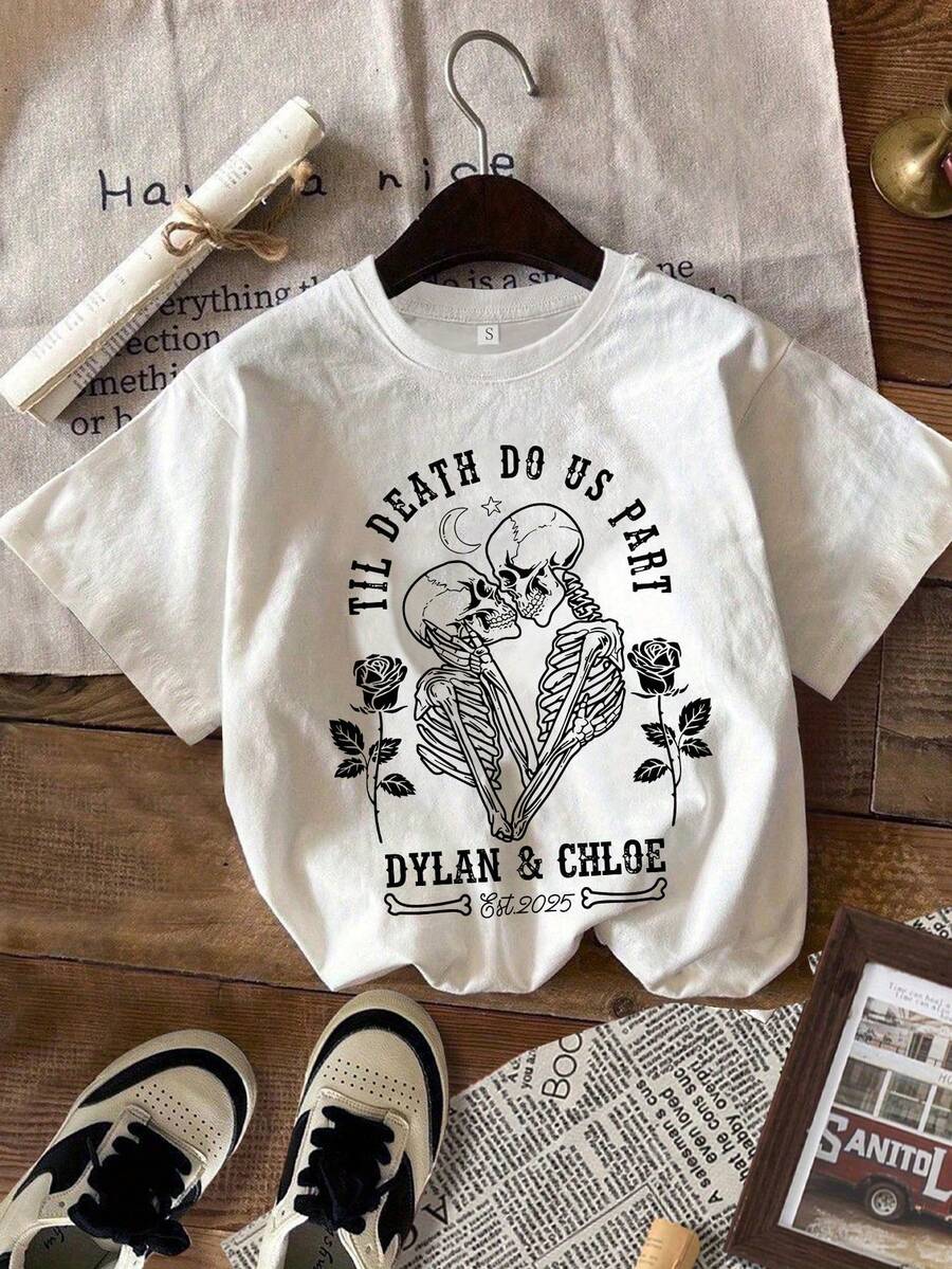 Camiseta manga corta cuello redondo100% algodón, estampado trendy, tejido ligero y ventilado, estilo moda casual,apta para vida diaria, salidas informales y citas en primavera,verano y otoño - Blanco - Ver 1