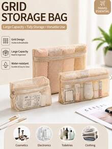 1 túi đựng mỹ phẩm lưới trong suốt, túi đựng đồ trang điểm du lịch di động, túi đựng cáp dữ liệu đa chức năng, túi đựng đồ lót và tất, túi đựng đồ dùng cá nhân hàng ngày có khóa kéo. - Nhiều màu - Xem 1