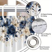 1 Piece Of Elegant Blue Gold Floral Shower Curtain  70x70inch Polyester Bathroom Decoration, Featuring Delicate Rotating Petals And Soft Green Leaf Design, Includes 12 Hooks, Washable, Luxurious Bathroom Decor And Accessories - Multicolor - View 7