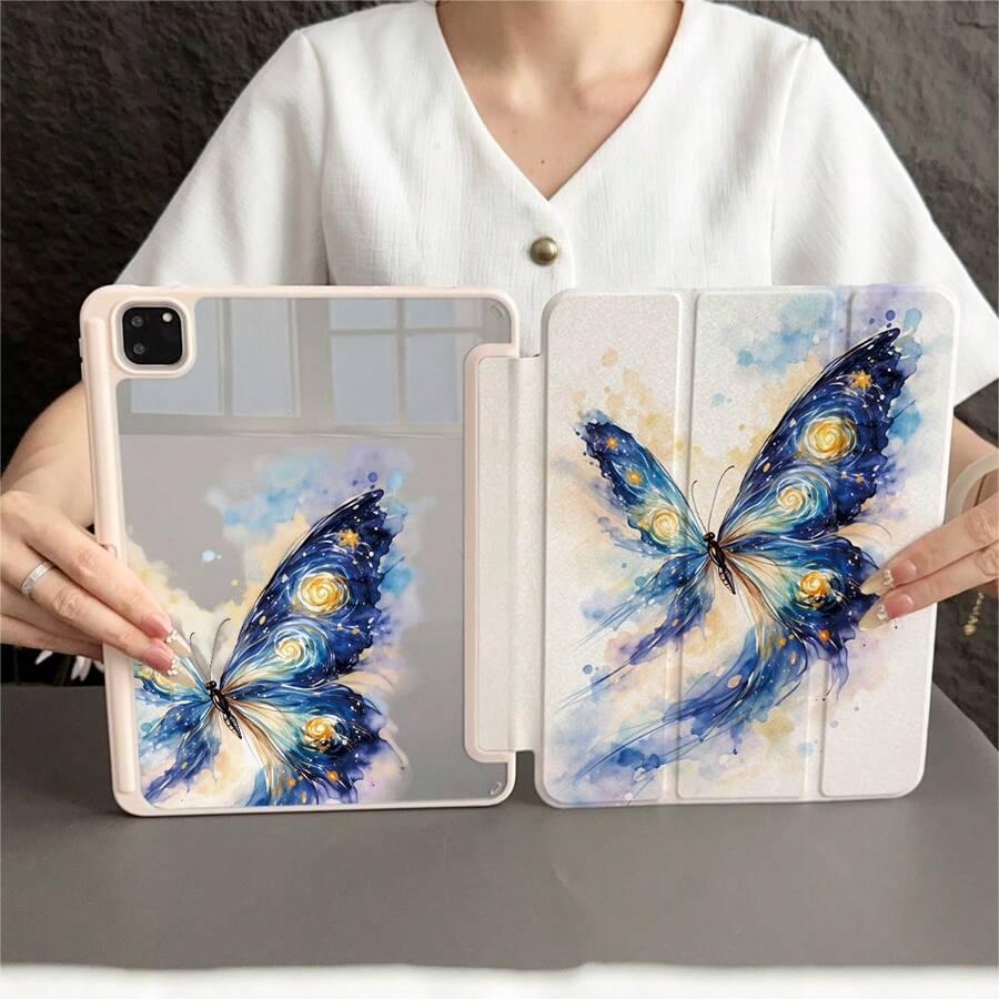 1件星空夜靈感水彩蝴蝶圖案保護殼,附筆槽,適用於 iPad 10.9/10.2/Air 5th Gen/Pro 11/10th Gen/9.7/Air 2/(7th Gen)/(8th Gen)/Air 4/5/Pro 11/10th Gen 10.9 吋 2022 智能保護殼/Air 13(M3 2025)/Air 11(M3 2025)/Air 11(M3 2025)/11(A16 2025),兼容華為 MatePad - 彩色 - 查看 1