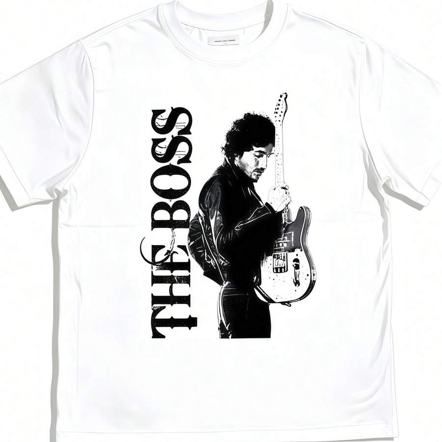 Camiseta Bruce Springsteen The Boss Guitarra Retro Rock Unisex Oversize - Blanco - Ver 1